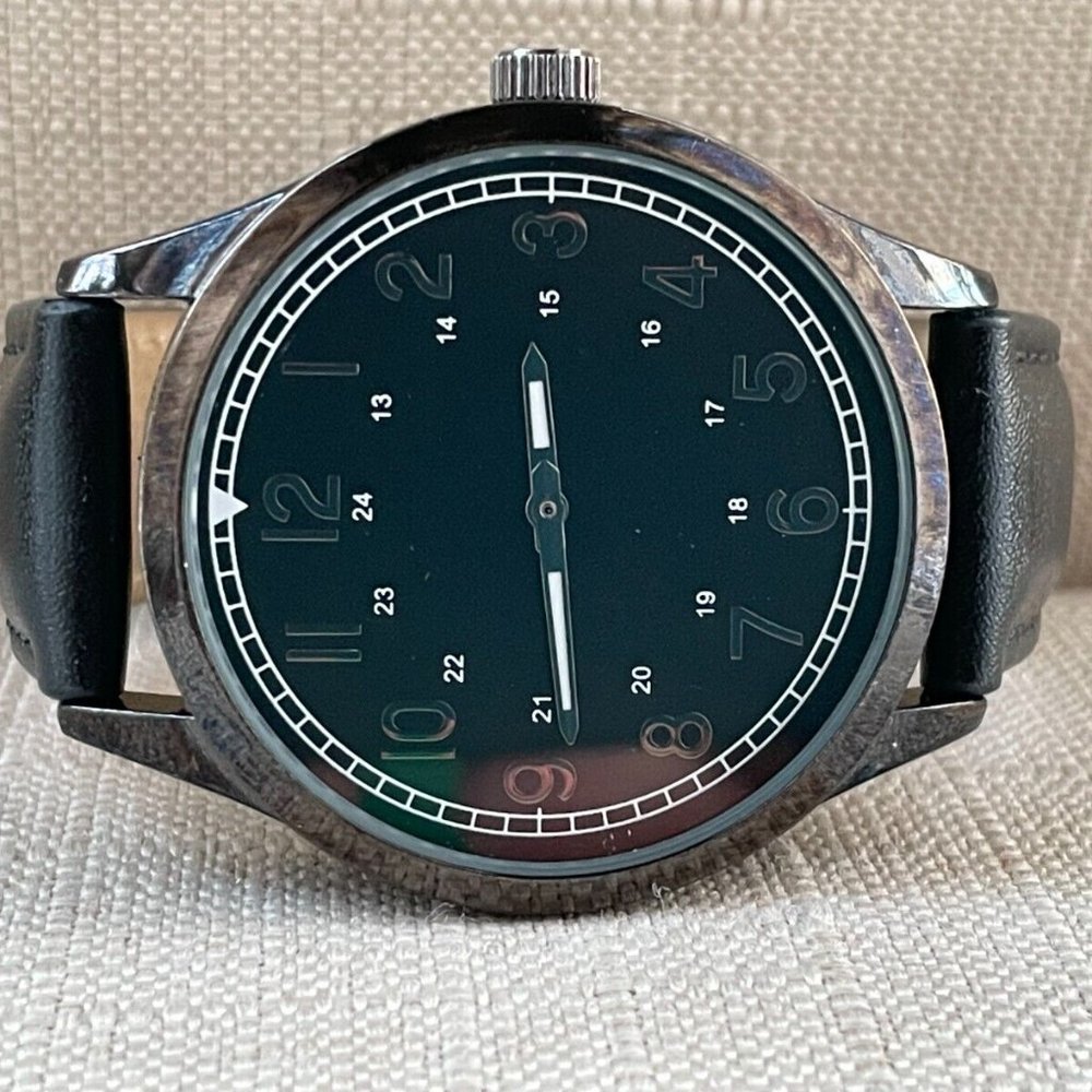 FMD Men Wristwatch Black Leather Band Analog Quartz Watch - Picture 4 of 11